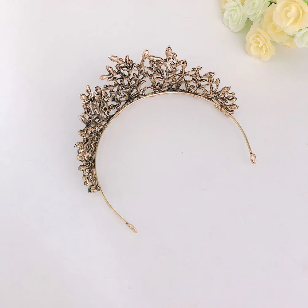 

Retro Leaf Girl'S Hair Accessory Accessories White Crystal Tiara Bridal Decor Girl Accessory Baroque Crown Props Wedding Gift