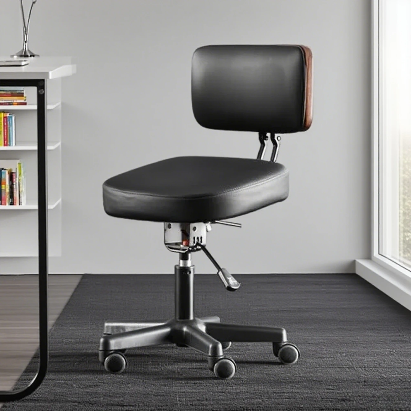 Adjustable Height Office Chair with PU Leather Seat and Backrest, 360 - Degree Swivel, Five - wheel Base