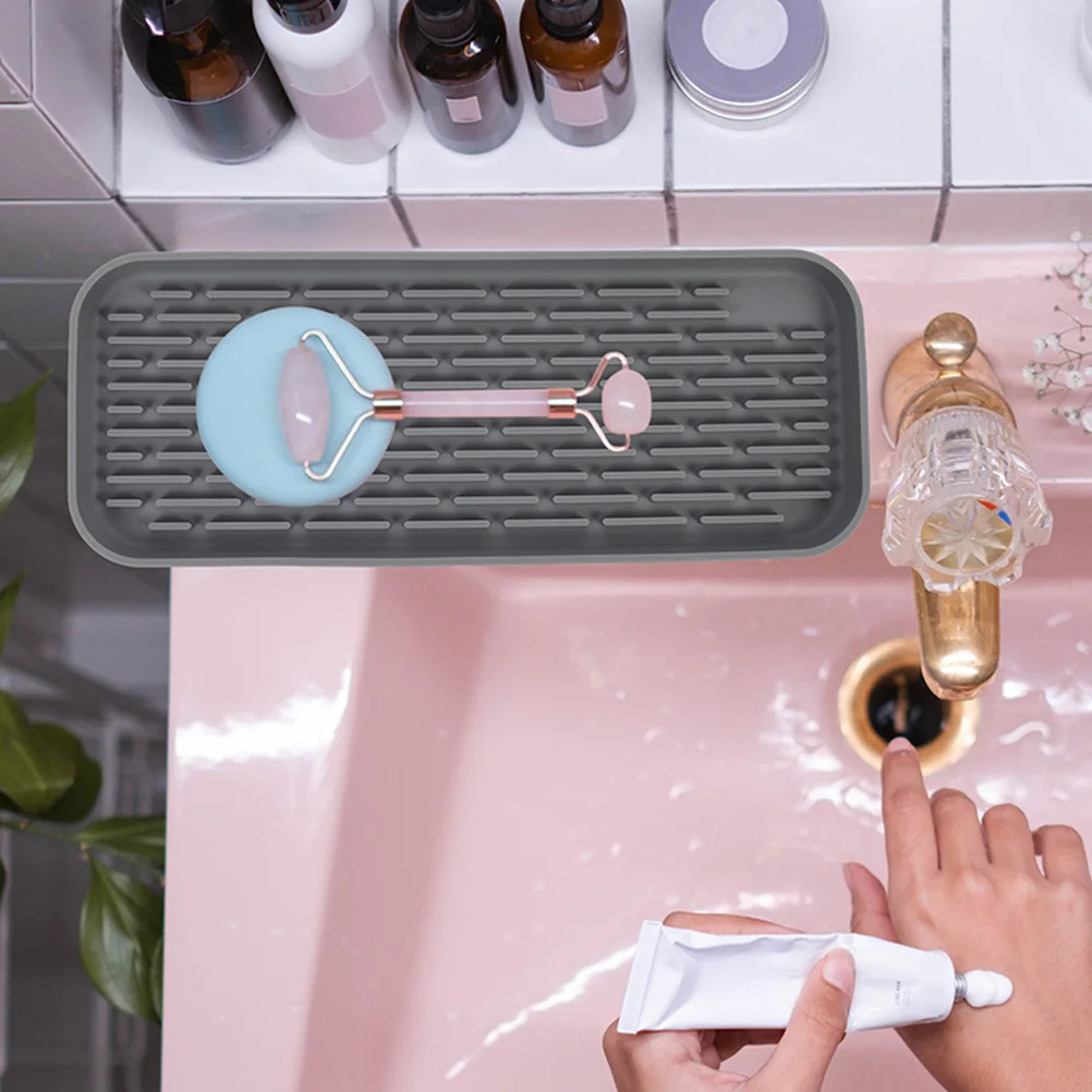 

2 Pcs Silicone Storage Tray Grey Sponge Holder Kitchen Sink Countertop Drying Mat Bathroom Vanity Tray ganizer