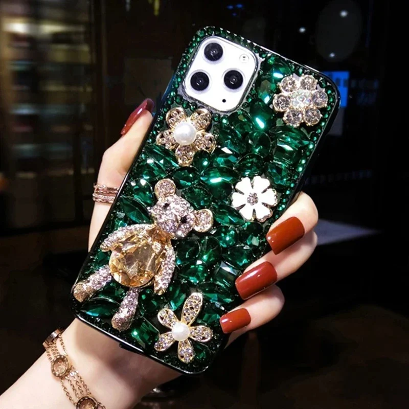 Luxury Bear Diamond Rhinestone Phone Case Bling Glitter Cover For Samsung Galaxy S24 S10 S20 Plus S21FE S22 Ultra S23 Note10 20