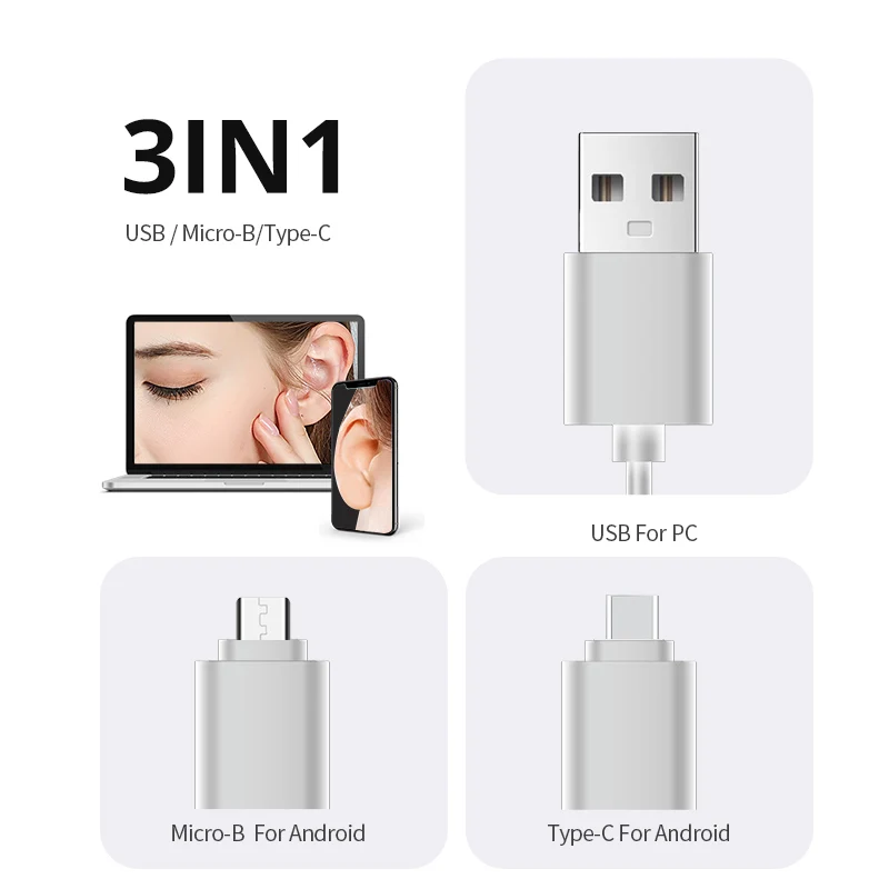 Smart Ear Cleaner Endoscope 3 in 1 Digital Endoscope Earwax Cleaner Tool with 2 Ear Spoon Ear Cleaner for Android Type-C PC