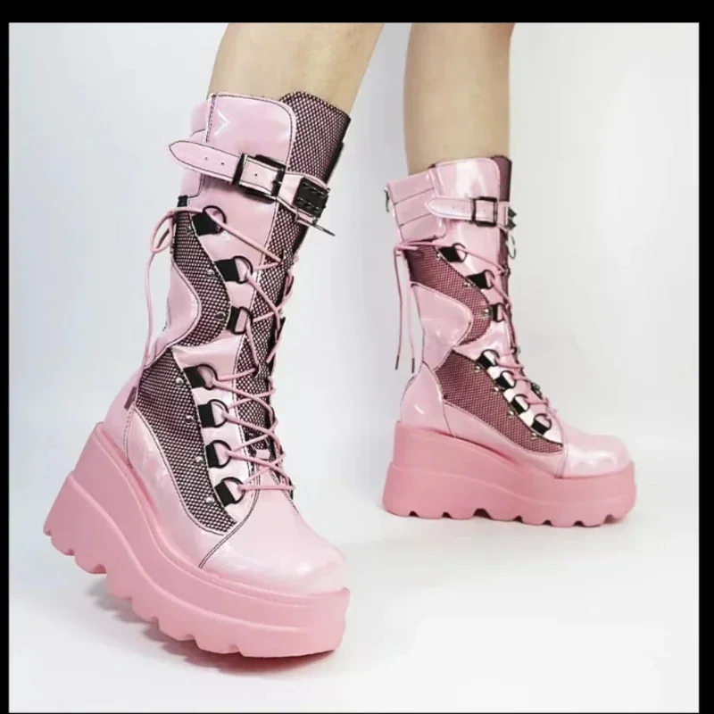 Women High Boots Cosplay Mid-calf Boots High Platform Wedges Boots 2023 Autumn Winter New Designer Gothic Shoes for Women Botas