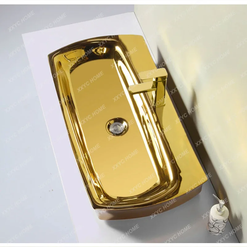 Large Size Electroplated Golden Ceramic Washbasin Household Hotel Club Color Wash Inter-Platform Basin