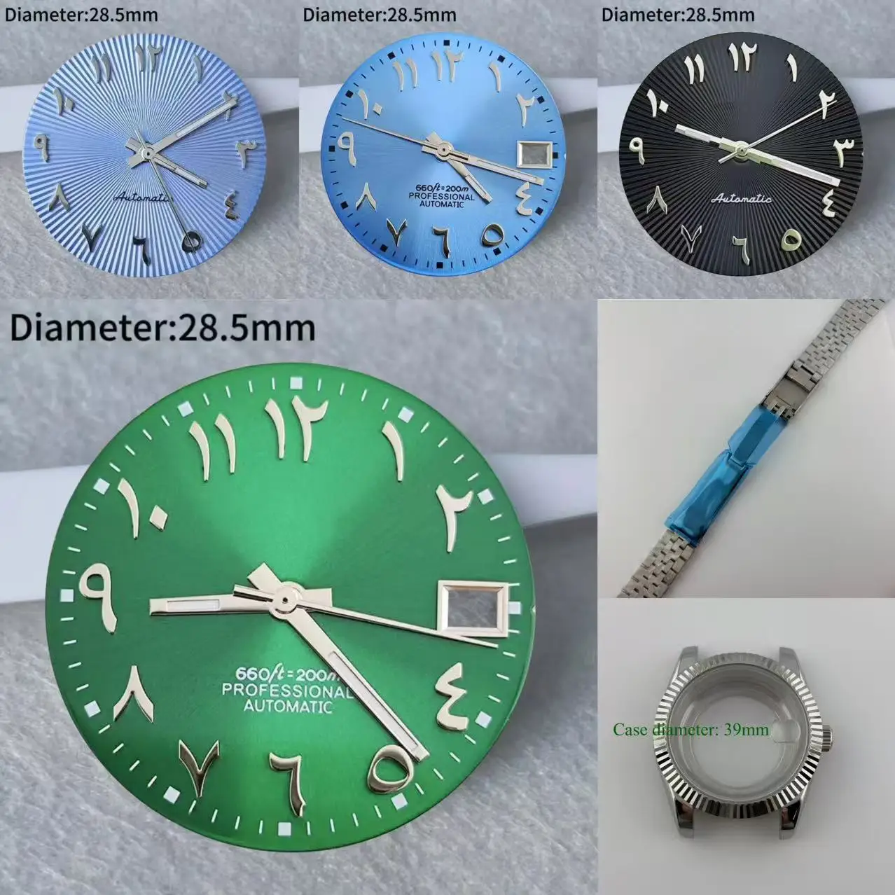 28,5mm Venta caliente verde azul números arábigos s logo dial no luminoso 39 36 caja adecuada nh dial 35 movimiento accesorios de reloj