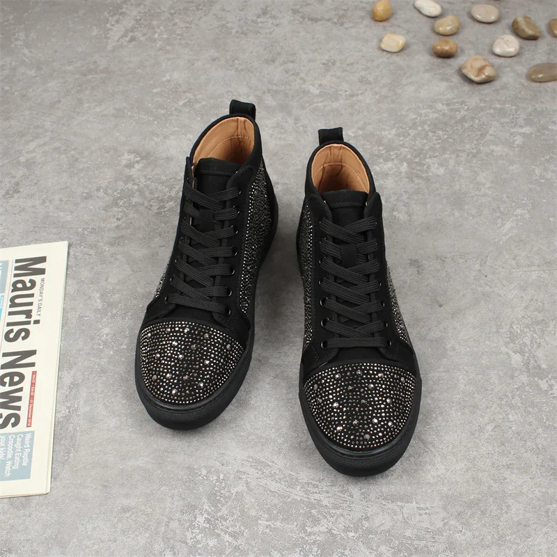Men\'s high top rhinestone board shoes fashion casual comfortable soft sole breathable luxury zapatillas de hombre A20