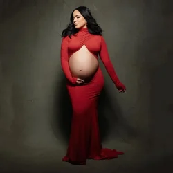 Full Sleeve Maternity Photography Long Dresses Stretchy Maternity Photo Shoot Session Outfit