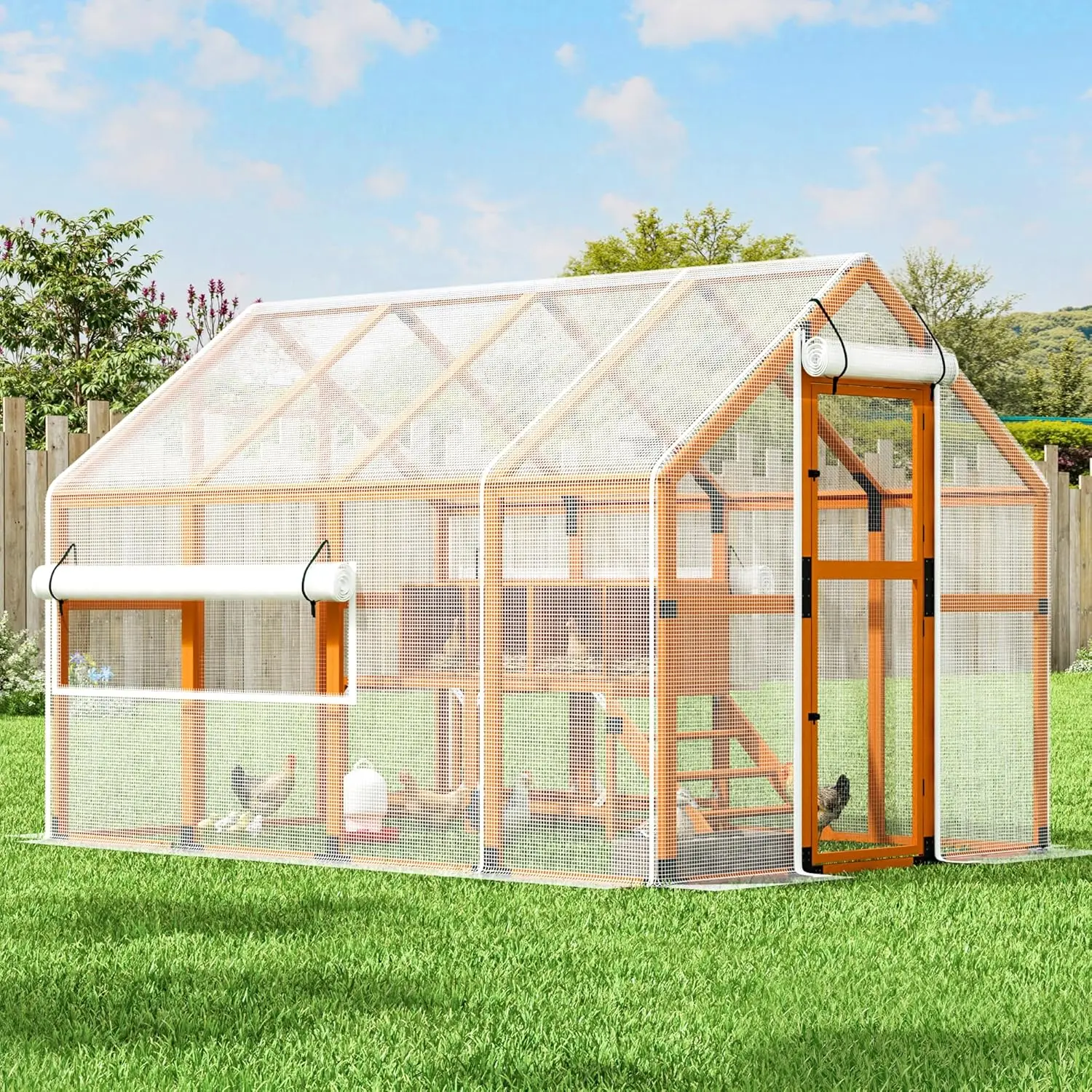 

Large Wooden Chicken Coop Insulated Waterproof 4 Nesting Boxes Roosting Bars 10-15 Chickens Backyard Farm 9x6x6ft Customized