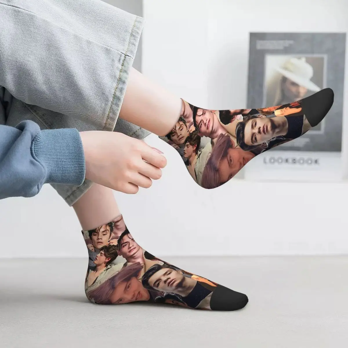 

Louis Partridge Photo Collage Socks Harajuku High Quality Stockings All Season Socks Accessories for Man's Woman's Christmas