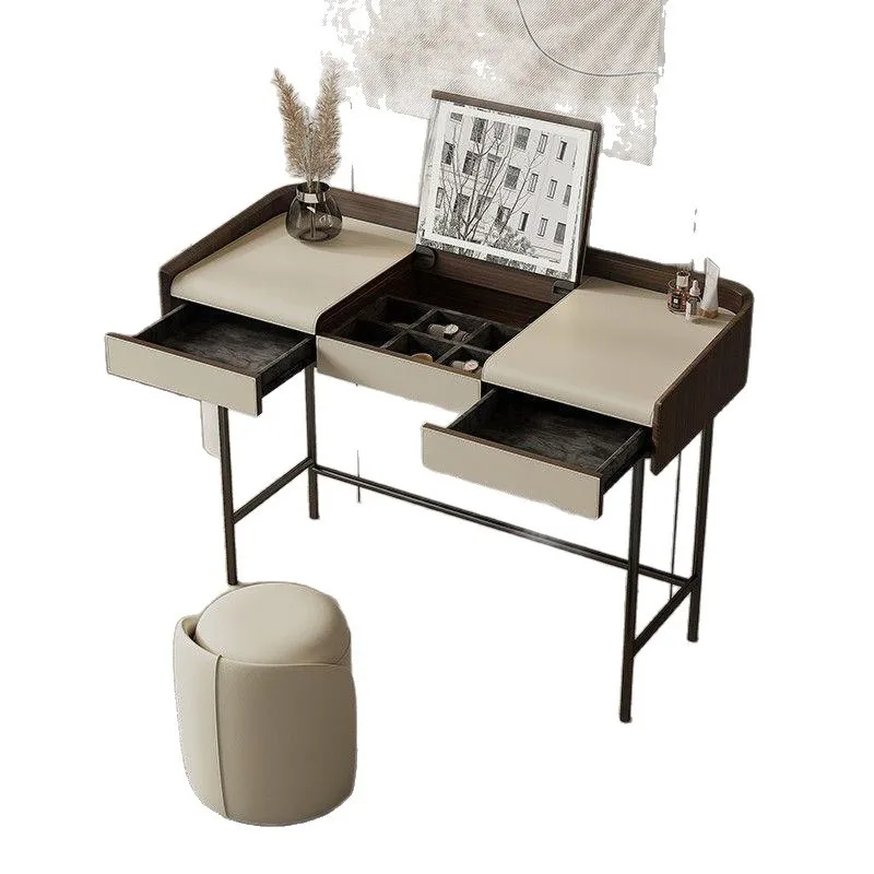 

Minimalist solid wood dresser bedroom flip light luxury cream style high-end Italian integrated dresser
