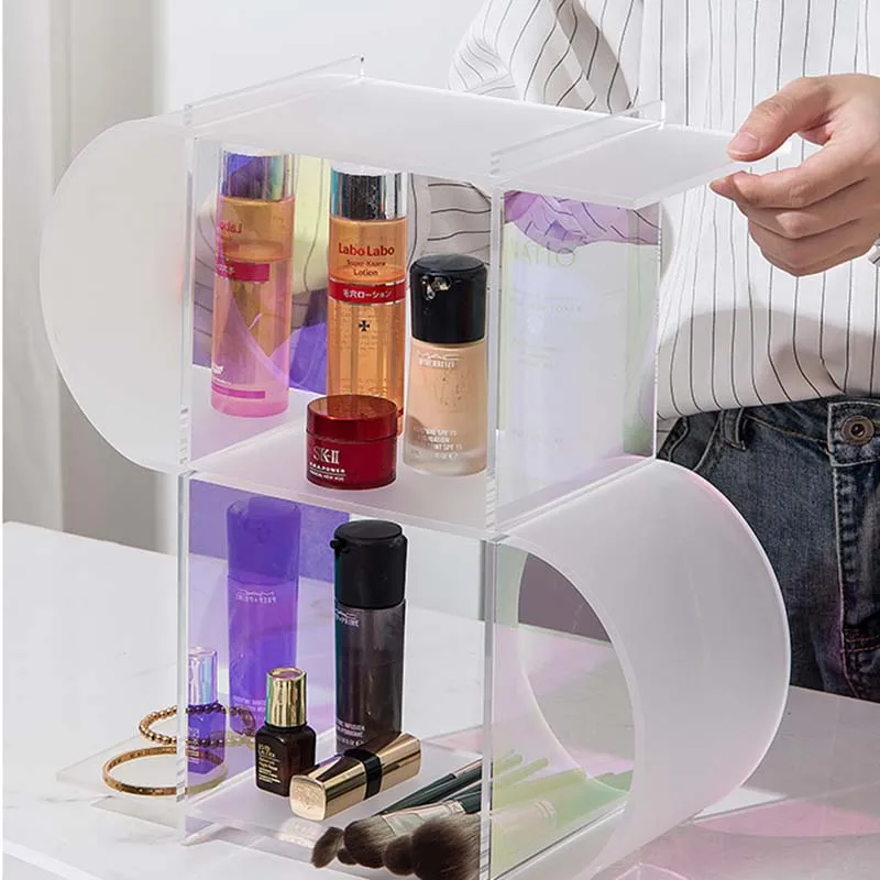 Colorful Acrylic Storage Bucks Dressing Table Cosmetic Skin Care Bedroom Desktop Perfume Makeup