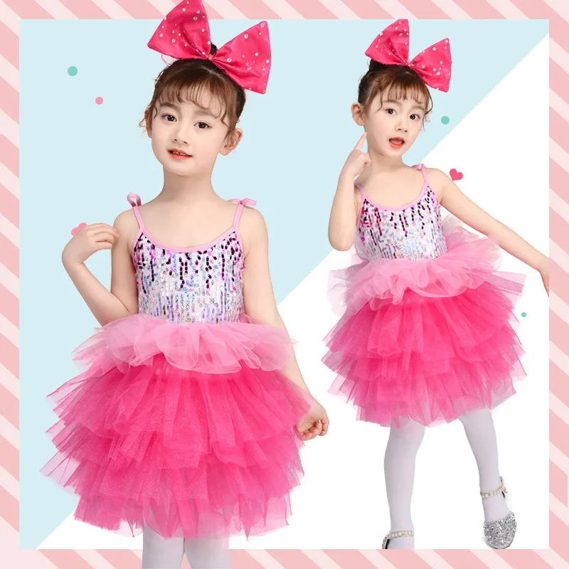 

Children's jazz dance Latin dance costumes new style girls sequined skirt princess dress host stage costume tutu