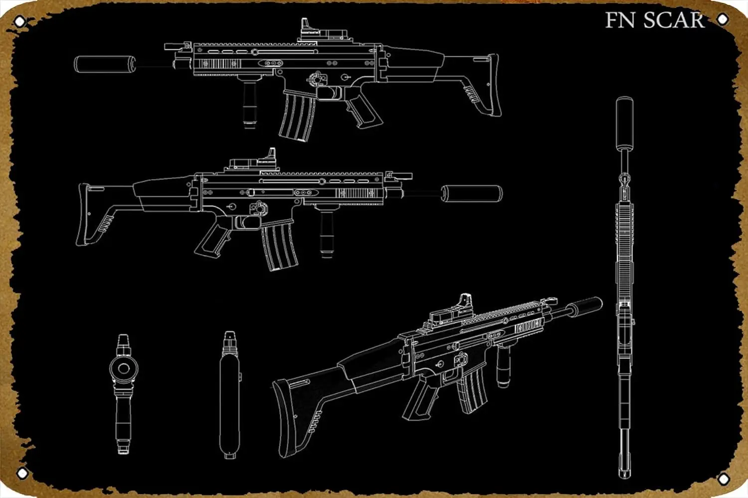 FN SCAR Poster 12 X 8 Inches Vintage Retro Metal Tin Sign Art Decor 1pc sign sign