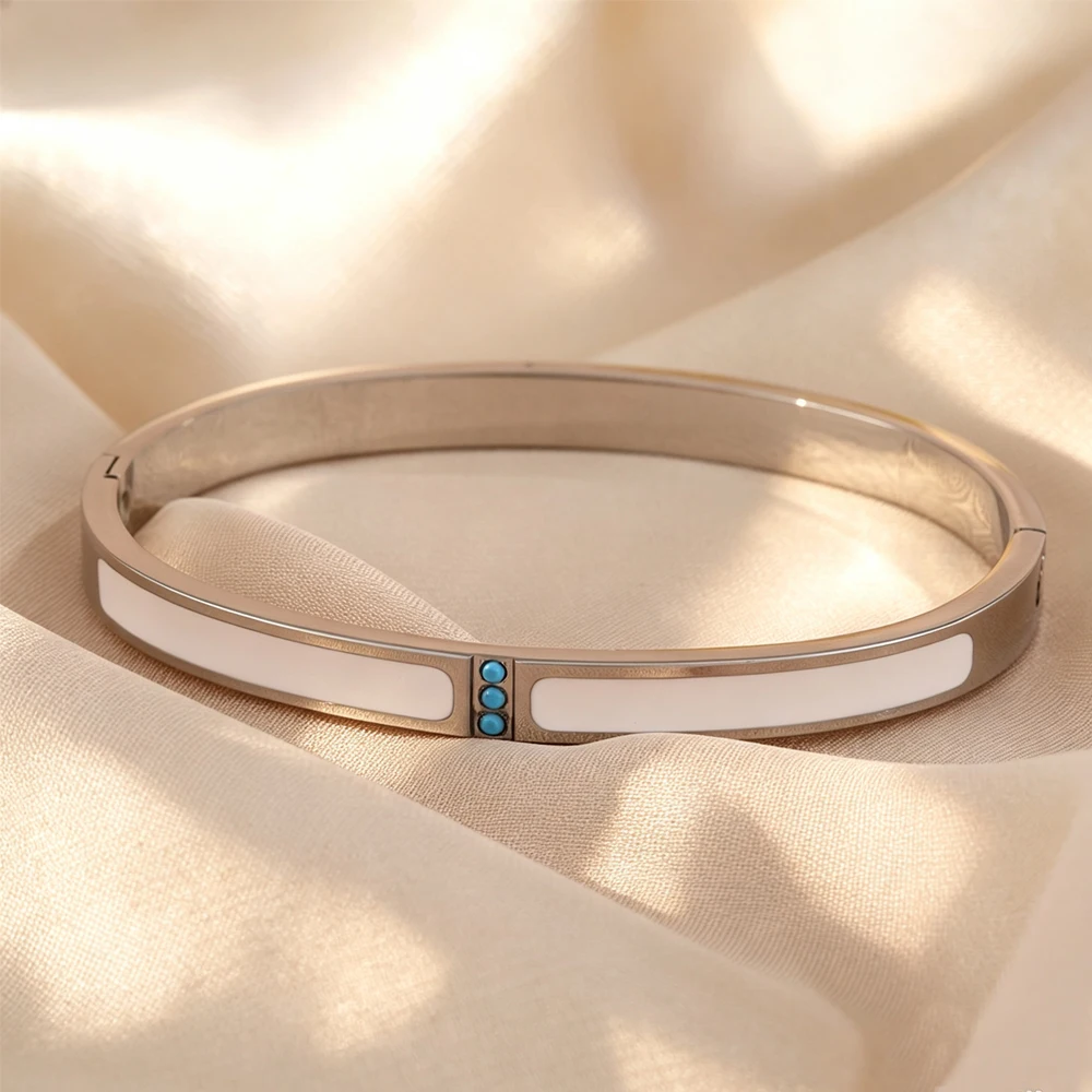 Yupsk New Stainless Steel Bracelet for Women Three Pieces Turquoise Zircon Inlaid Bangles Simple Fashion Daily Jewelry