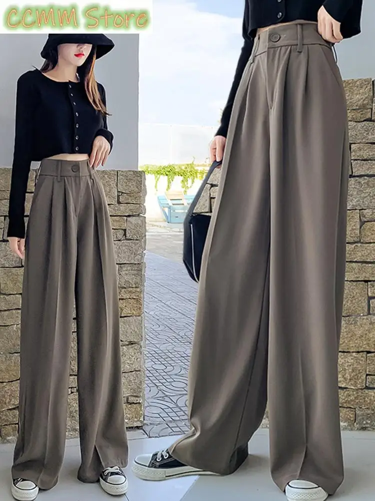 

New Spring Korean style high waist drape mopping wide leg long pants all-match loose straight leg casual pants women