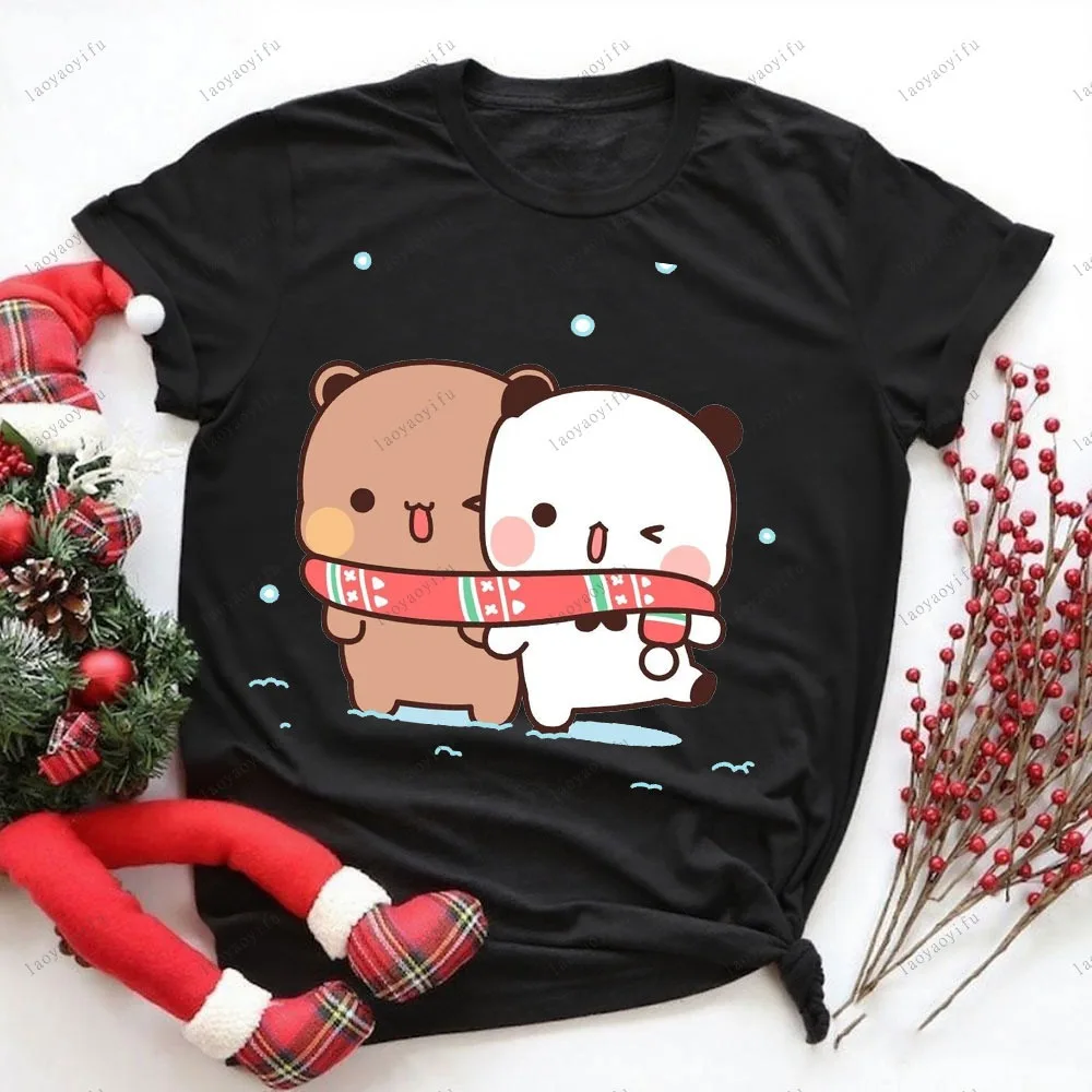 MERRY XMAS Bubu Dudu Cute Little Bear Printed T-shirt Tops Comfy Casual Breathable Streetwear  Short-sleeve Round Neck Clothes
