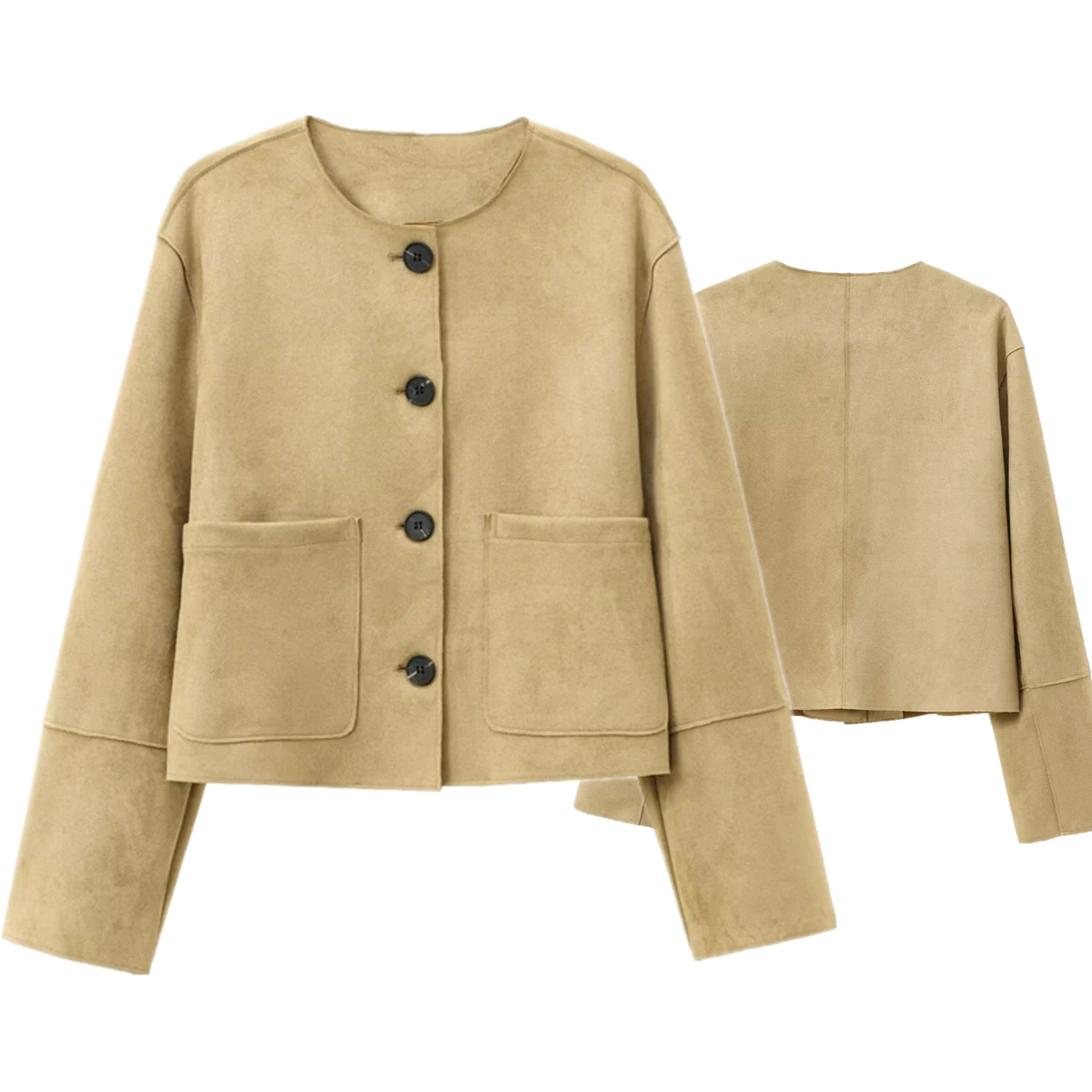 Jenny & strive-Veste en daim à simple boutonnage pour femme, col rond, minimaliste, ingent, mode élégante, automne