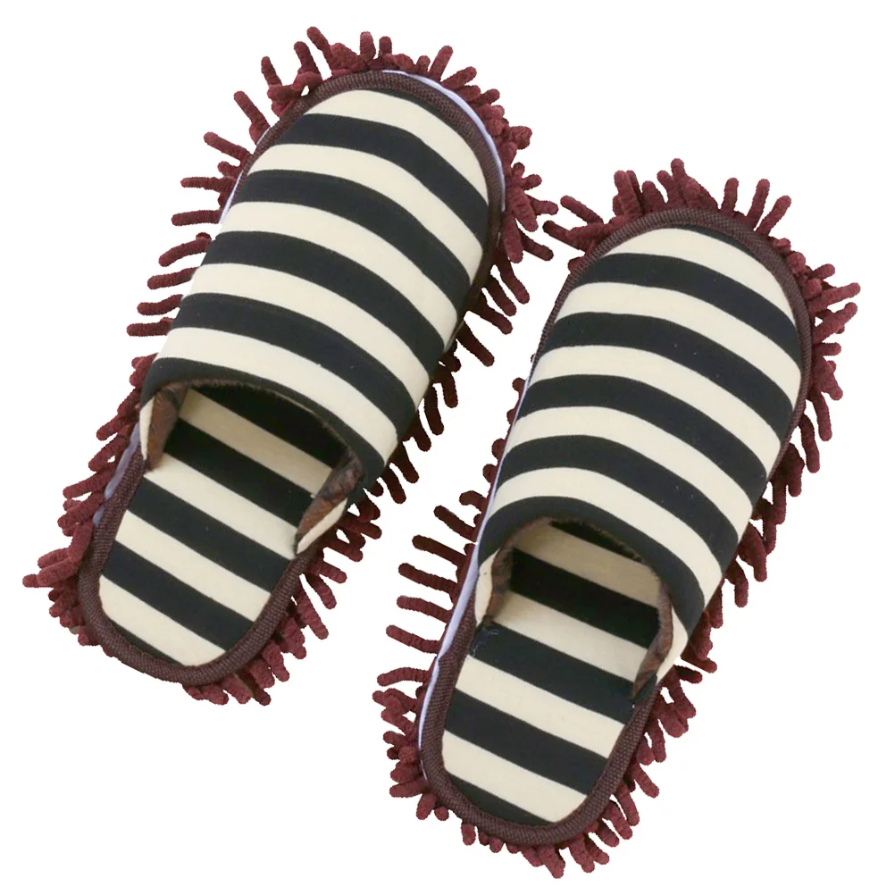 1Pair Chenille Cleaning Slippers Lazy Mop Slippers Non-Abrasive Floor Shoes Cover Dark Coffee Size S Home Floor Cleaning Shoe