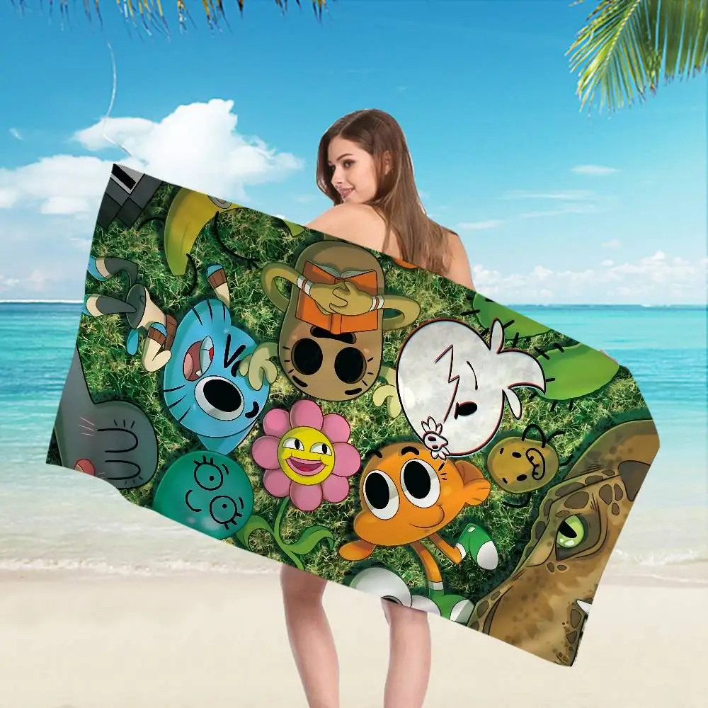 Cute Amazing W-World of G-Gumball Microfiber Blanket Quick Drying Beach Towels Oversized Printing Super Absorbent Pool Blanket