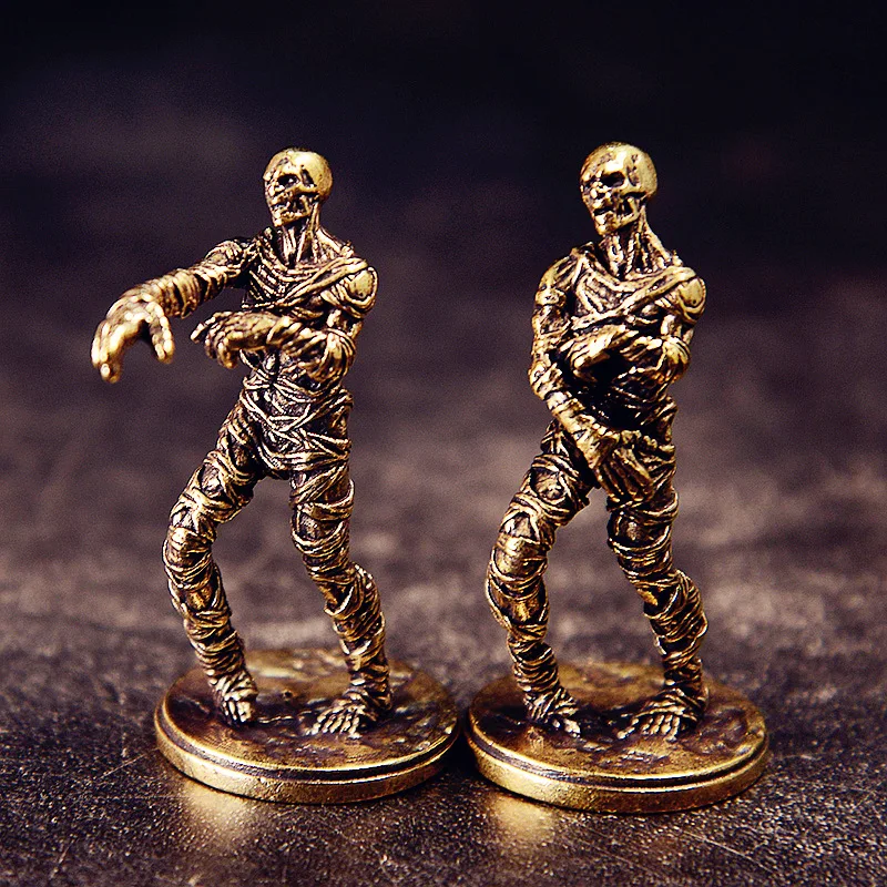 Estátua de zumbi feita em latão, estatueta em forma de cadáver, vintage, metal dourado, exibição em miniatura com base, decoração de casa, ornamento