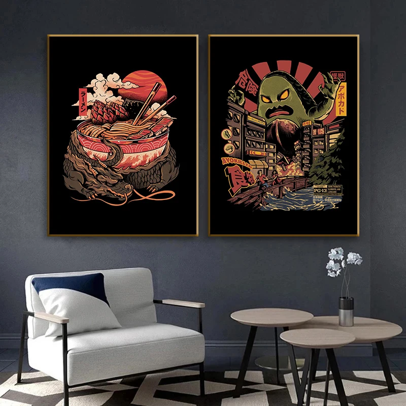 Japanese Retro Anime Sushi Burger Noodles Quality Canvas Painting Posters Room Kitchen Restaurant Wall Art Home Decor Picture