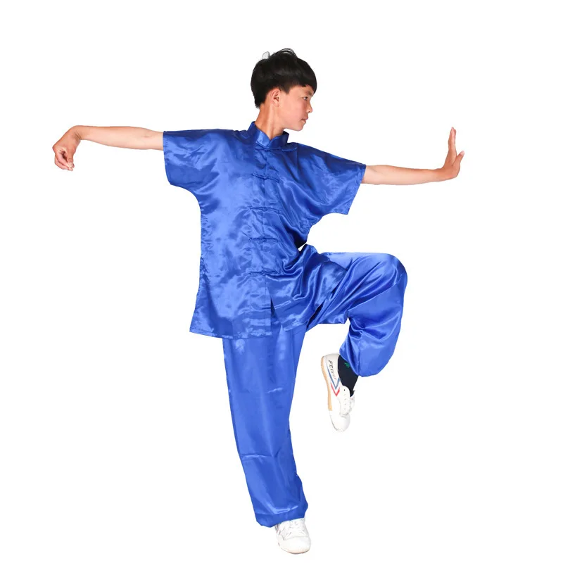 Chinese Traditional Tai Chi Kung Fu Uniforms Children Adult Satin Performance Dance Costumes Gymnastics Wushu Martial Arts Sets