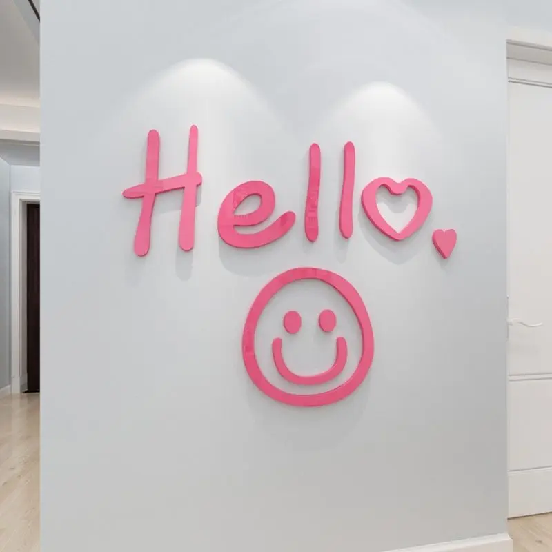 

Hello English Letter Wall Sticker Acrylic Glossy Material Self-adhesive Cute Wallpaper Decorate House Wall Decoration Layout