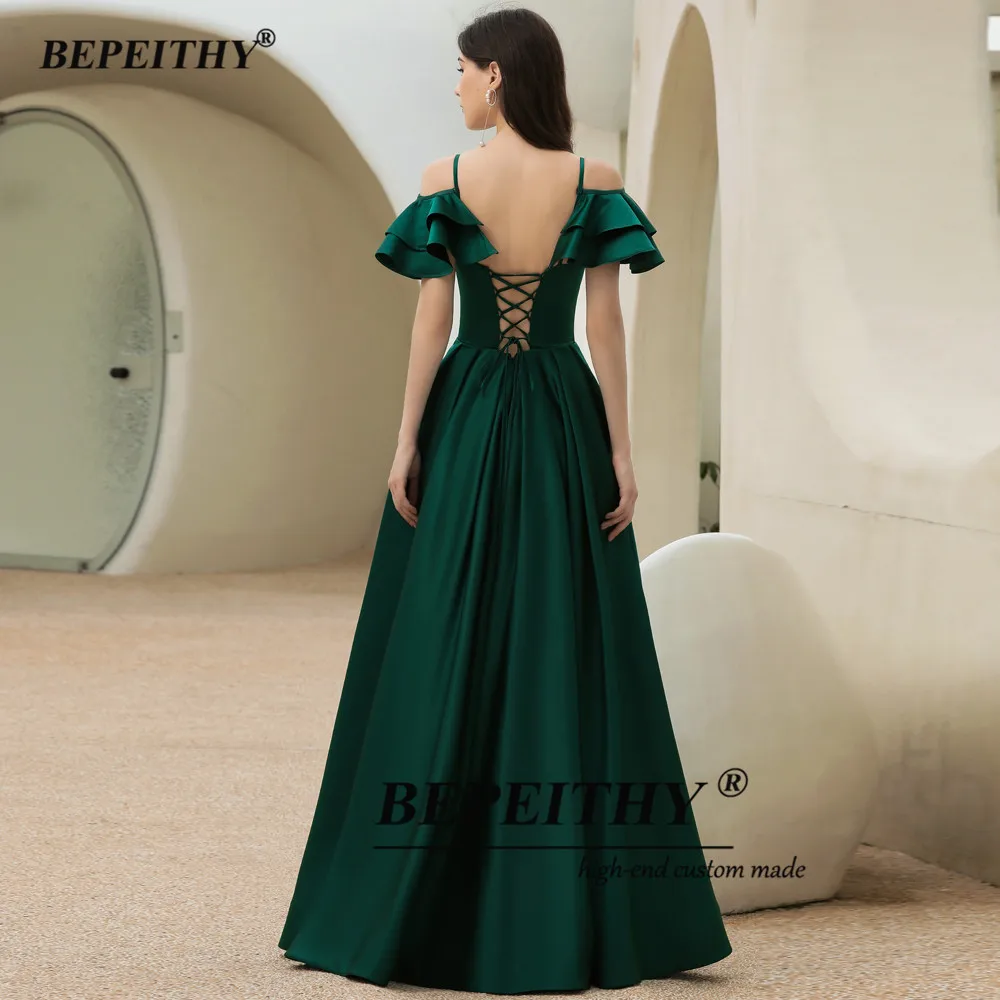 BEPEITHY Customized Dark Green Long Evening Dresses Party V Neck Detachable Sleeves Vintage Prom Dress 2023 New Evening Dress