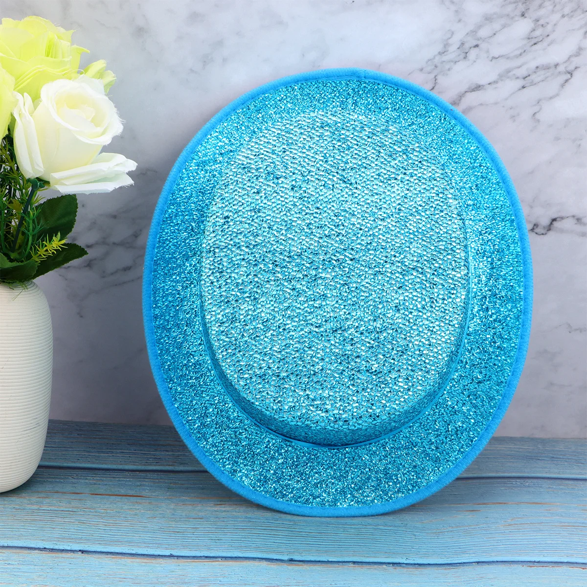 

Blue Glitter Topper Hat Soft Breathable Party Cosplay Magician Performance Cap Shiny Sequin Attractive Gift Party Hat