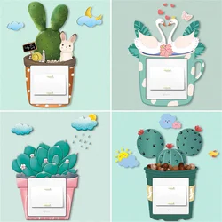 1Pcs Leaf Green Cactus Plant Switch Wall Sticker PVC Wide Application DIY Flower Leaf Switch Wall Sticker Home Decoration Decal