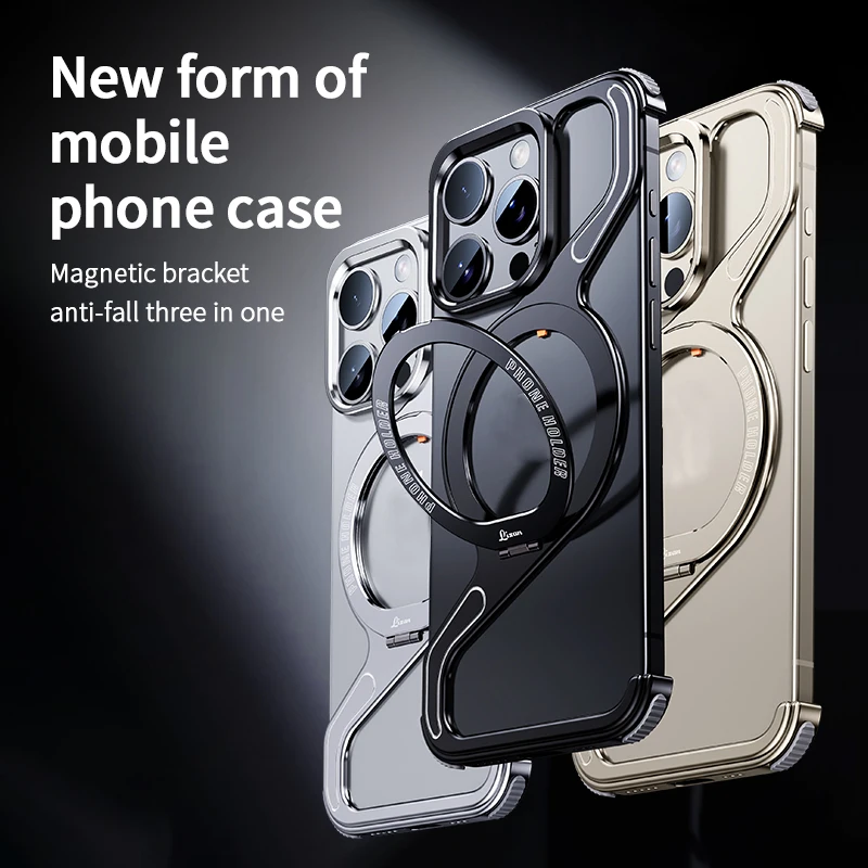 Unique Z-shaped metal phone case suitable for iPhone 13 14 15Por Max magnetic detachable snap aluminum alloy frameless phone cas