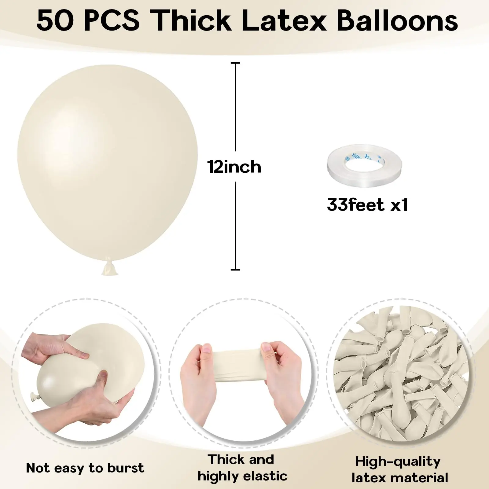 بالون الرمل الأبيض 12 بوصة 30/50 قطعة بالون بيج بوهو الأبيض اللاتكس كريم بالونات لعيد ميلاد الزفاف استحمام الطفل ديكور الحفلات #4