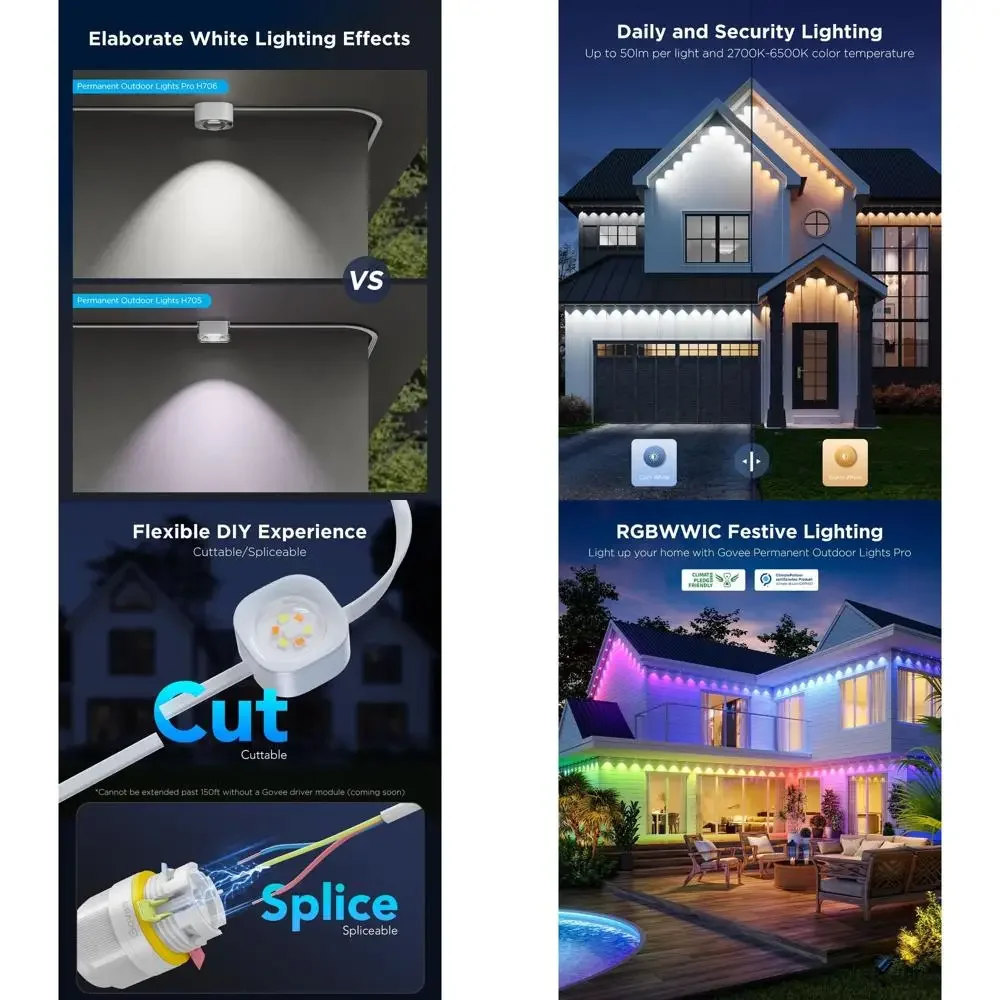 

200ft 120 LED Outdoor String Lights, 75 Scenes, IP67 Waterproof, Compatible with Alexa, White
