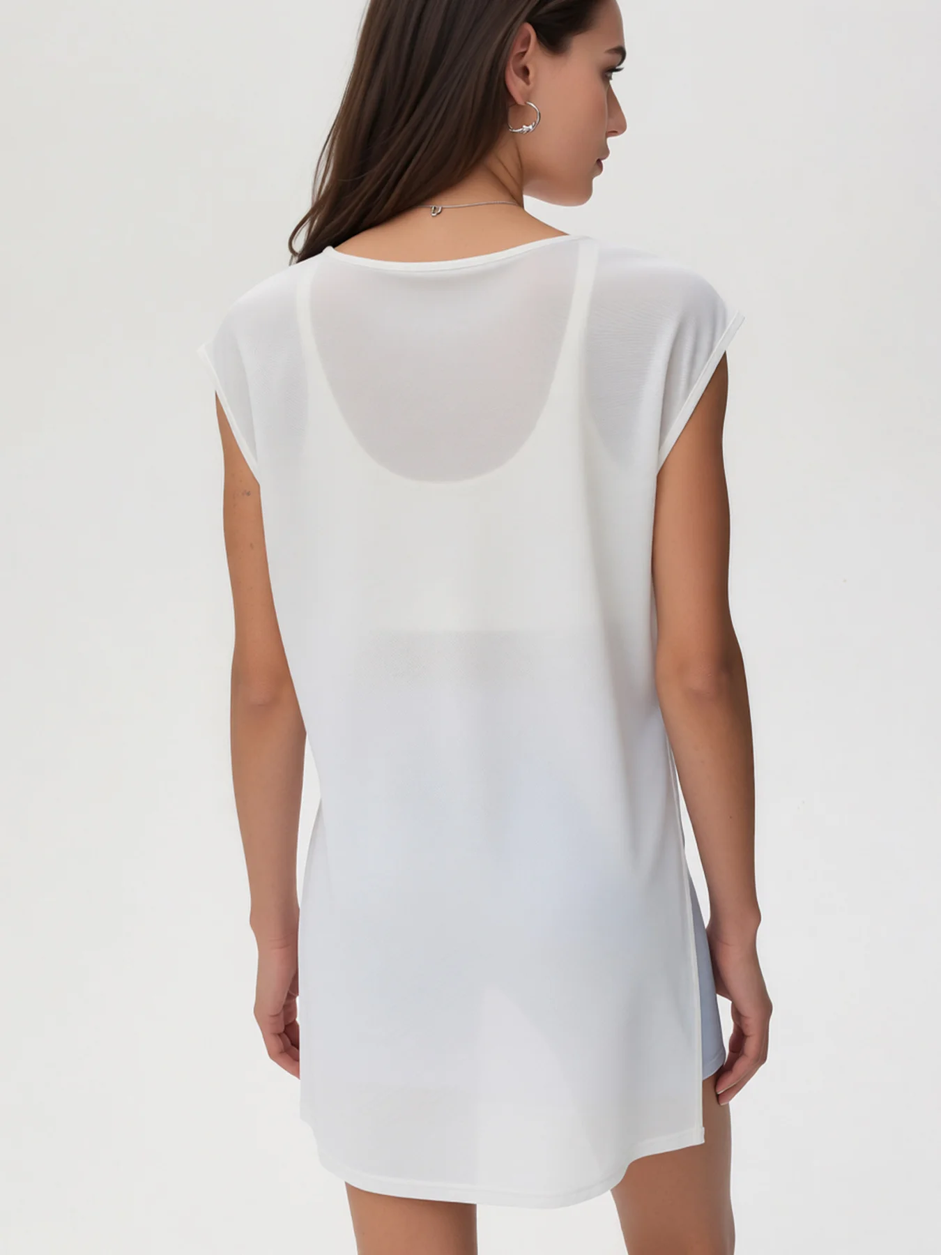 Women's Sheer Yoga Cover Up Shirt, V Neck Sleeveless Longline Workout Tunic Top for Gym Beach Casual