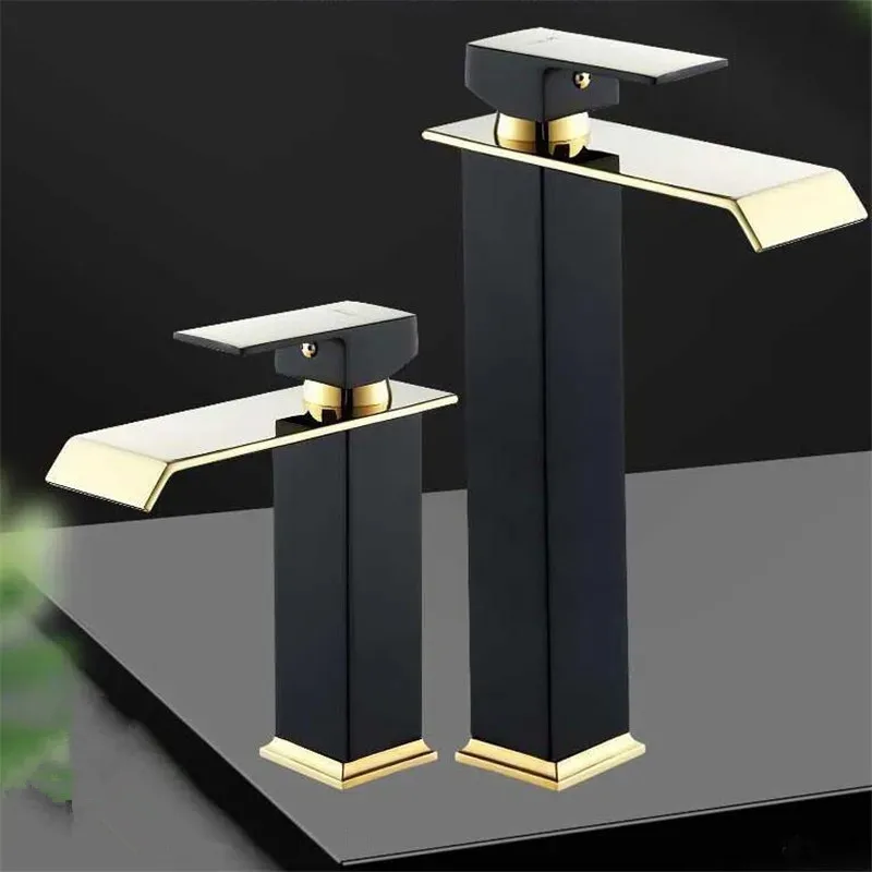 Black Waterfall Washbasin Wide Mouth Faucet Stainless Steel Hot and Cold Bathroom Sink Raised Basin Modern Bathroom Faucet