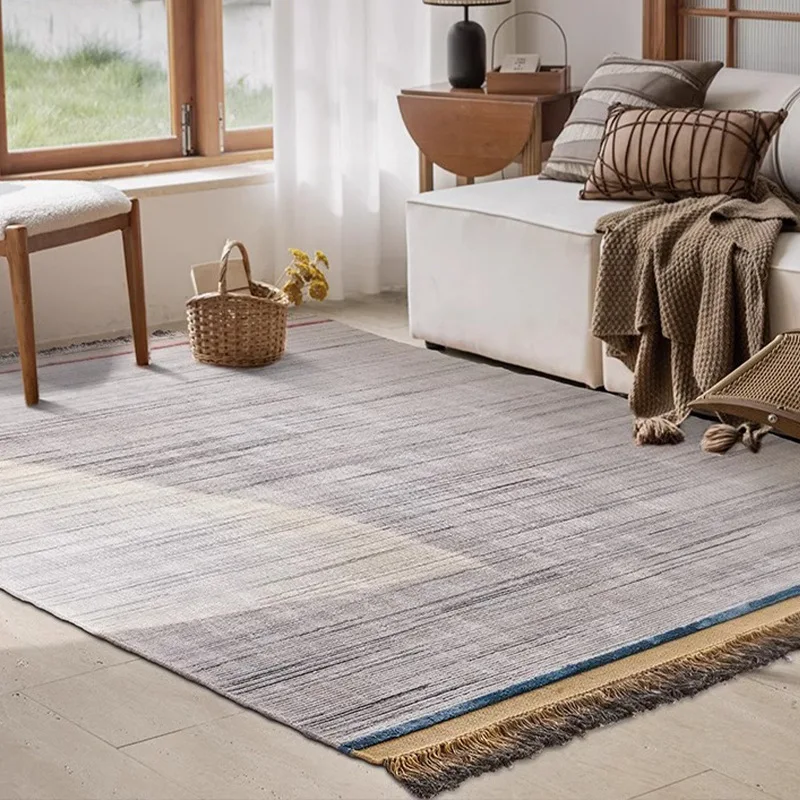 Glue-free wool living room carpet simple wabi striped bedroom study sound insulation dirt-resistant floor mat