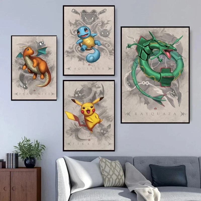 

Pokemon Canvas Wall Art Rayquaza Squirtle Pikachu Poster Painting Comics Pictures Classic Modern Living Room Christmas Gifts