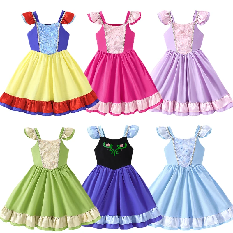 

New Cotton Flower Cartoon Princess Dress for Girls Casual Children's Fairy Birthday Party Masquerade Role Play Carnival Costume