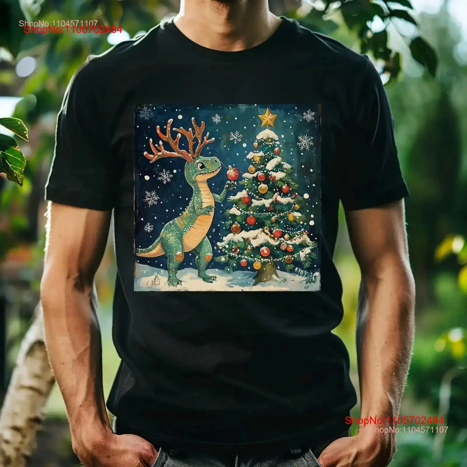 Dino Ornament Shenanigans T Shirt Christmas Decoration Tree Ornaments Animal Arts Casual Ideas vintage Washed Breathable