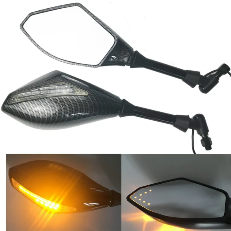 

2PCS LED Turn Lights Side Mirrors with LED Turn Signal Indicator 10mm Motorcycle Rearview Mirror For Honda Suzuki Yamaha Ducati