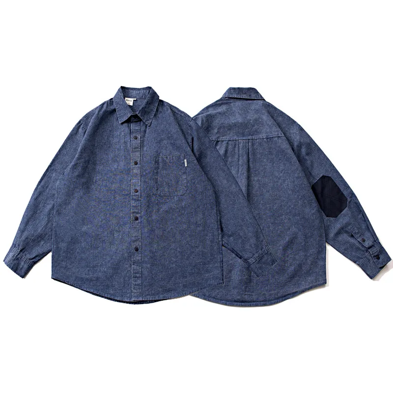 

Retro Japanese Sle Distred Denim irt Loose Fit Casual Outerwear Long Sve Blue Dyeing ex Workwear Coat