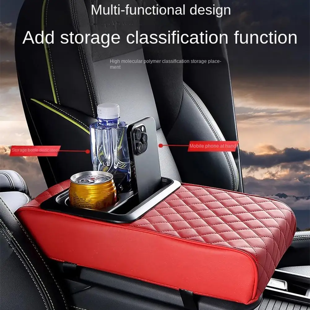 

New Auto Center Console Armrest Cushion With 2 Cup Portable Armrest Height Pillow Leather Amrest Pad Holder PU Cover Car Pa X2L7