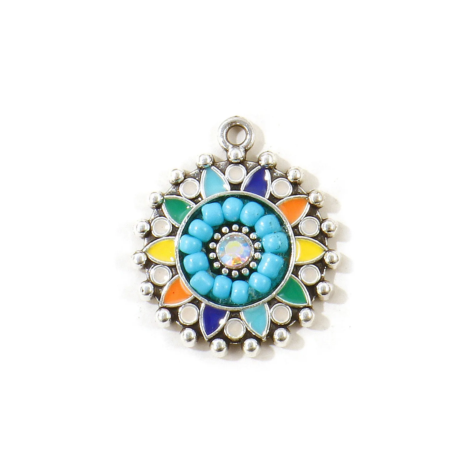 5 Stück Vintage Bohemia Charms, mehrfarbige Emaille-Anhänger aus Zinklegierung, rund, für Frauen, DIY-Halskette, Schmuck, Geschenkzubehör, 25 mm x 22 mm – Detail 5
