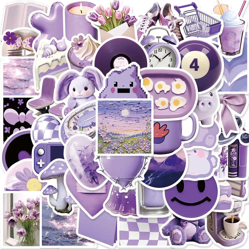 56pcs INS Style Purple Graffiti Stickers for Laptop Guitar Mobile Envelope Scarpbook Diary DIY Waterproof Kids Toy Gift Sticker