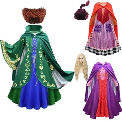 Halloween Hocus Pocus Girl Sarah Mary Dress Up Carnival Party Sanderson Sisters Witch Winifred Costume Cosplay mantello lungo con cappuccio