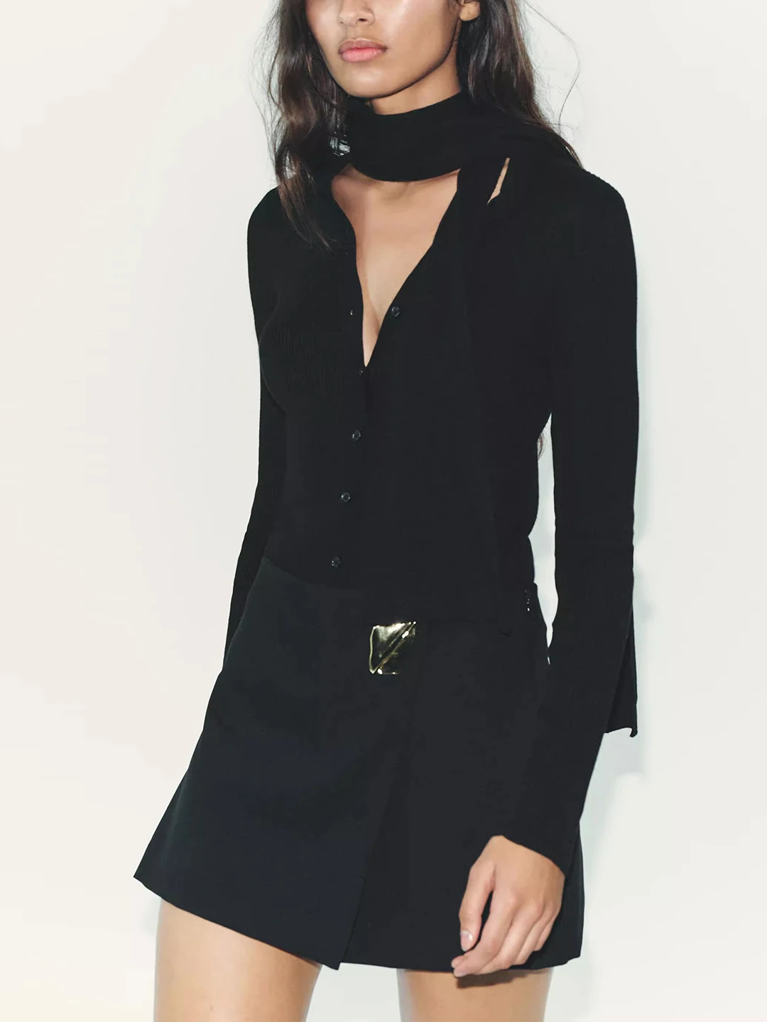 Spodnie damskie z wysokim stanem, asymetryczne, z metalowymi elementami ozdobnymi, codzienne, jesienne, nowość, plus size, mieszanka włókna bambusowego, bawełny i lnu.