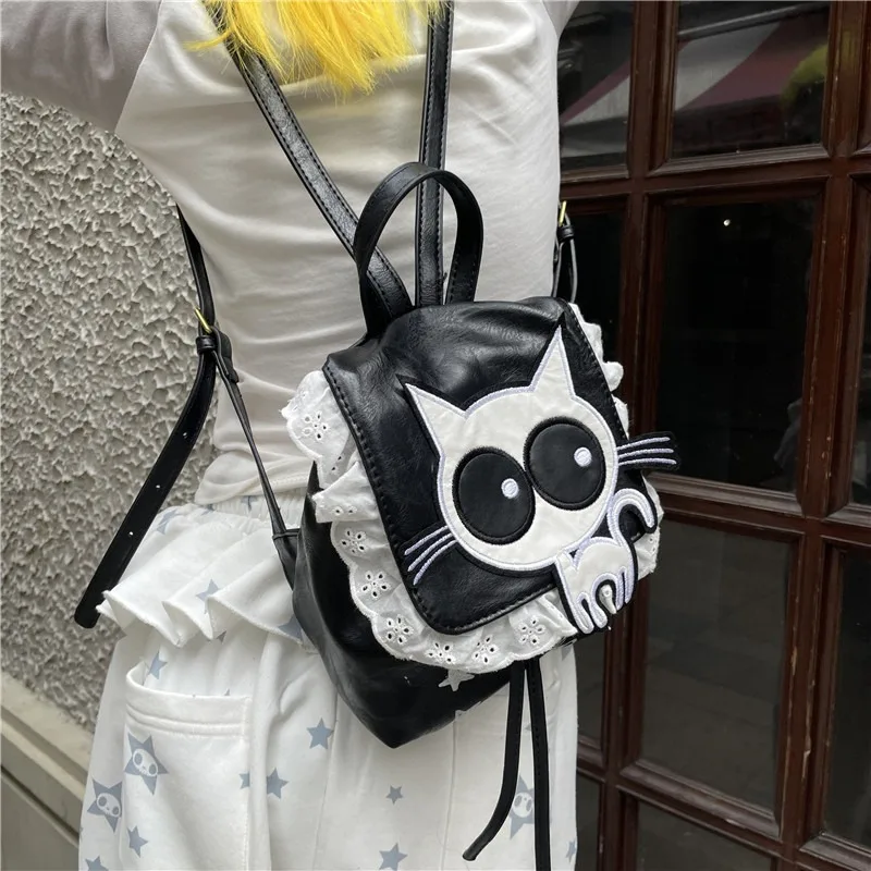 Y2K Sweet‑Cool Cat Mini Backpack Original Cartoon Cute Small School Bag Casual Rucksack for Girls Daily Travel Streetwear Style