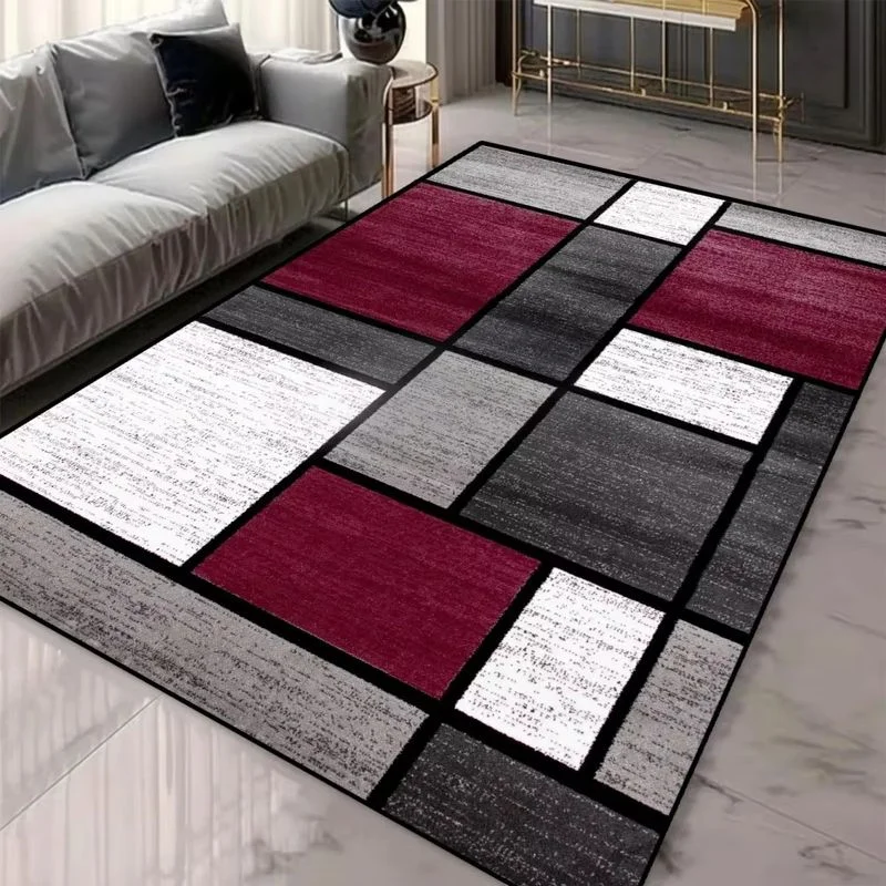 VIKAMA Red Grey White Geometric Square Rug Modern Large Non Slip Floor Carpet For Living Room Home Interior Deco