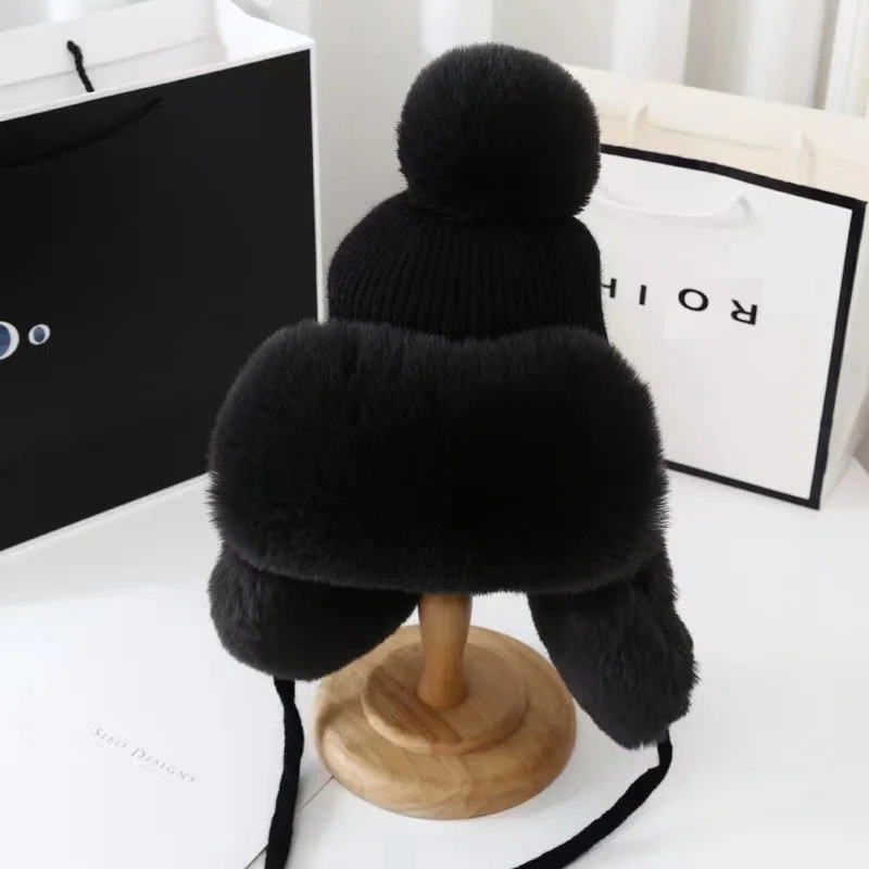 

Outdoor Hat Warm Thickened Women Fleecy Ear Protection Woolen Cap Cute women's Winter Winter Knit Mongolian Hat