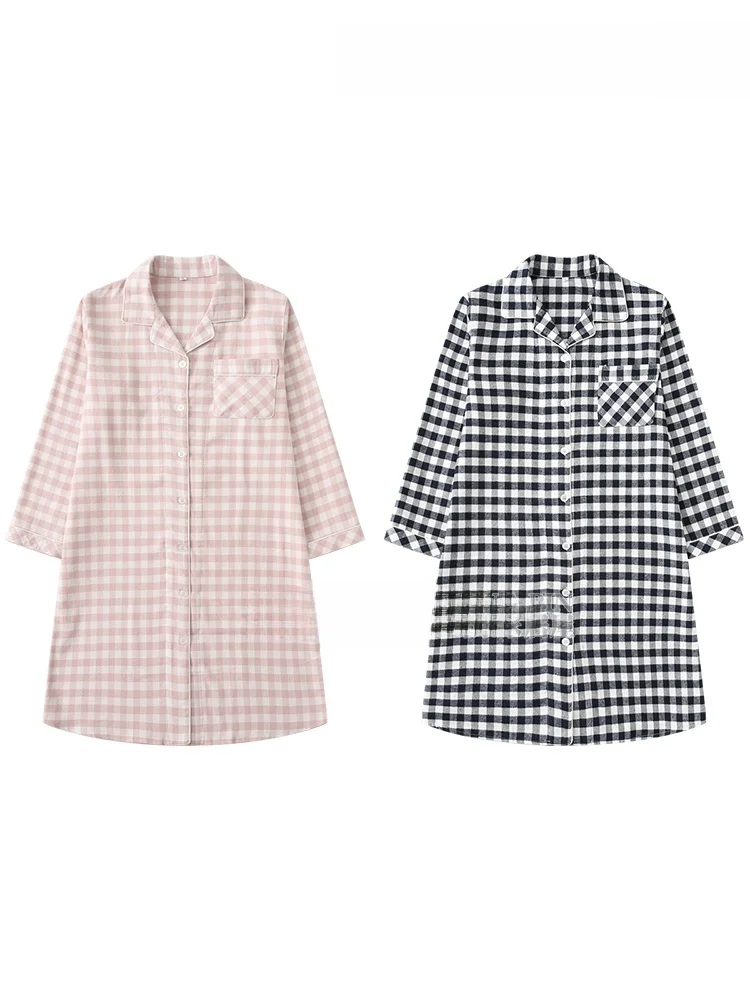 

Pure Cotton Long Sve Sp Dr Women's Loose Home Clothes Fce Fabric Autumn Winter Couple's Home Suit irt Collar