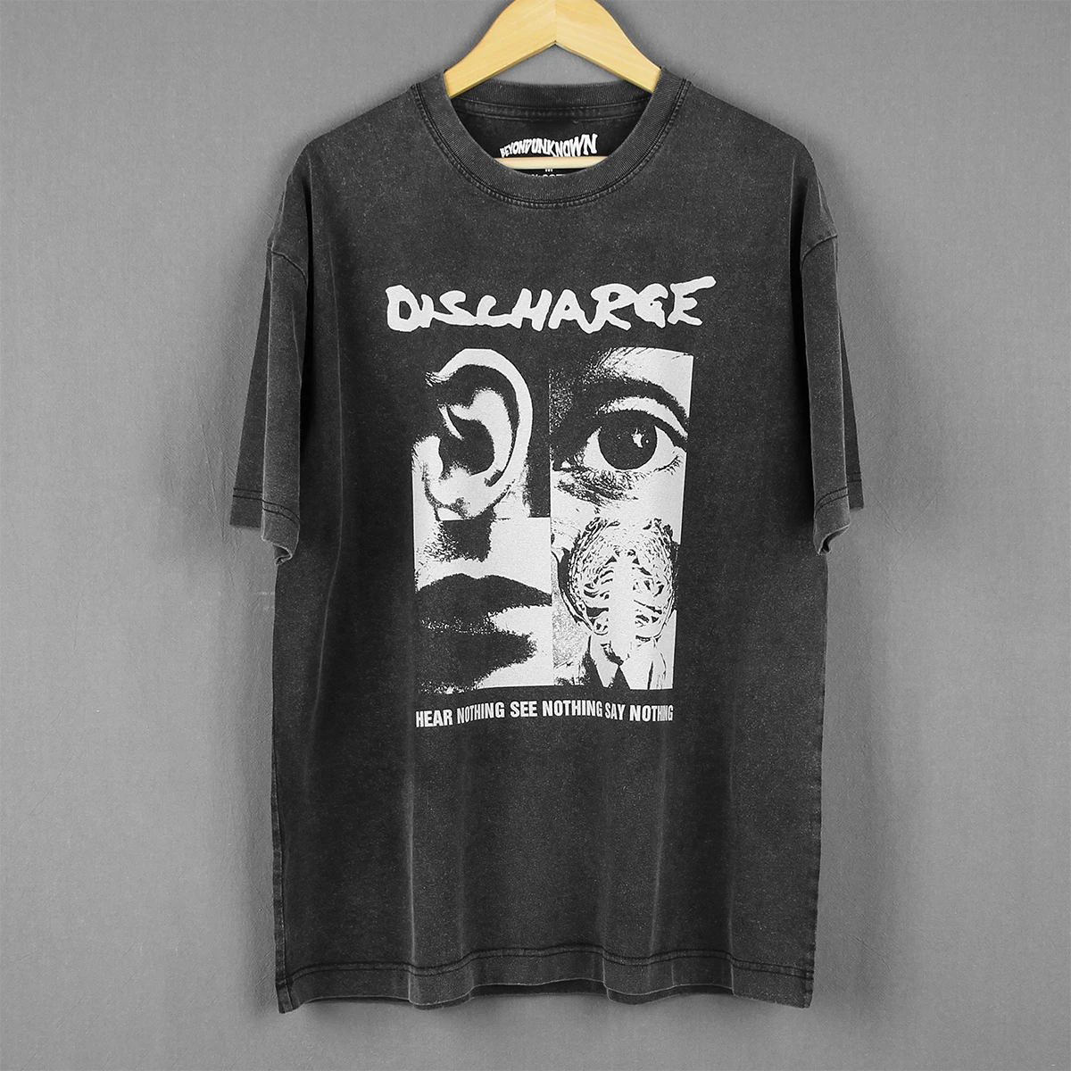 

Discharge T-Shirt Hear Nothing See Nothing Say Nothing Hardcore Punk The Varukers UK82 Cotton Men Shirt